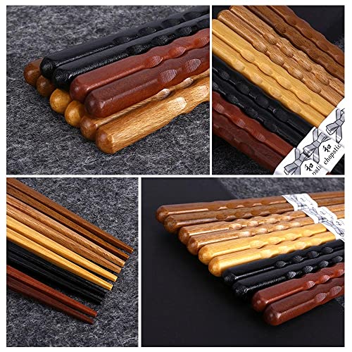 Image of MFJUNS 10-Pairs Set of Wooden Chopstick - Reusable Chopsticks and Minimalism Japanese Chopsticks Non-slip Design 8.8 Inch / 22.5 cm Gift Set
