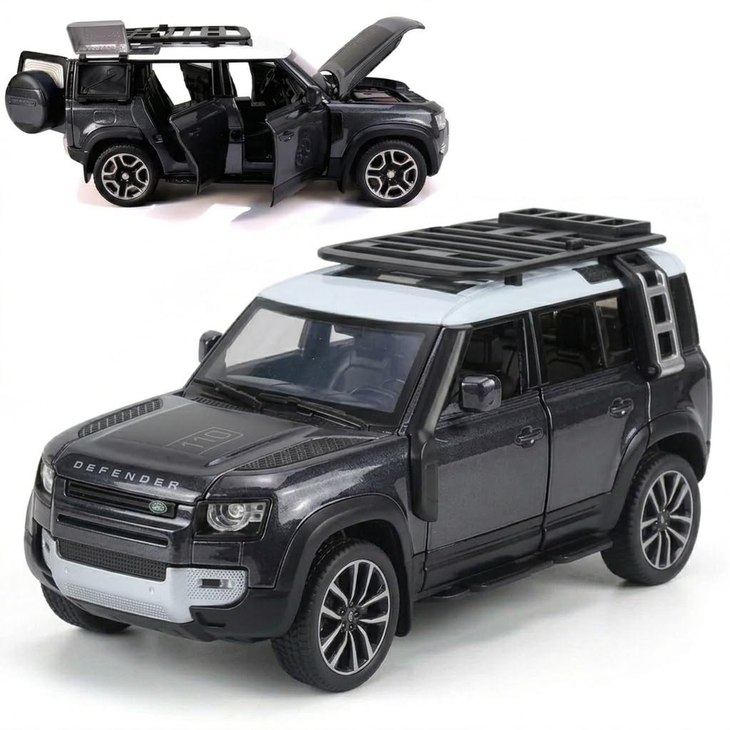 Toy Teller Defender 1:32 Scale Model Car Exclusive Alloy Metal Pull Back Die-cast Car Metal Pullback Toy car with Openable Doors & Light Music Best Gifts Toys Kids (Shining Dark Grey)-image-41