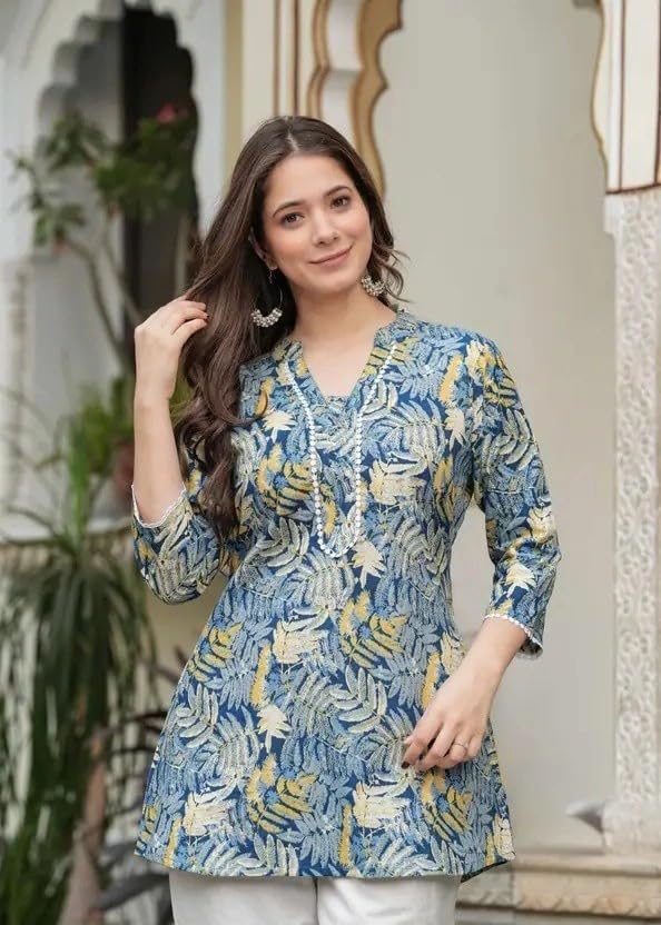 Image of Women's Short Kurti in TopsTunic Rayon Cotton Blend | Ladies Ethnic Tunic