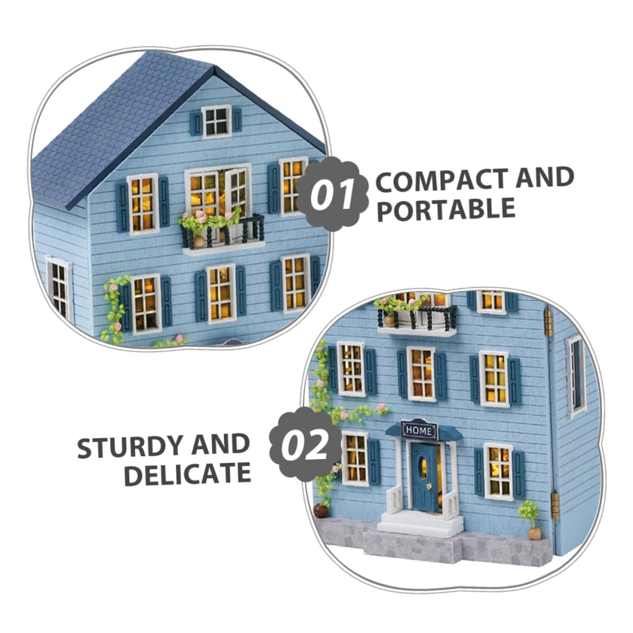 Abaodam Kit Mini Casa delle Bambole in Legno con Mobili Costruzione Artigianale Portatile per Adulti e Ragazzi Decorazione Natalizia Creativa e Collezionabile