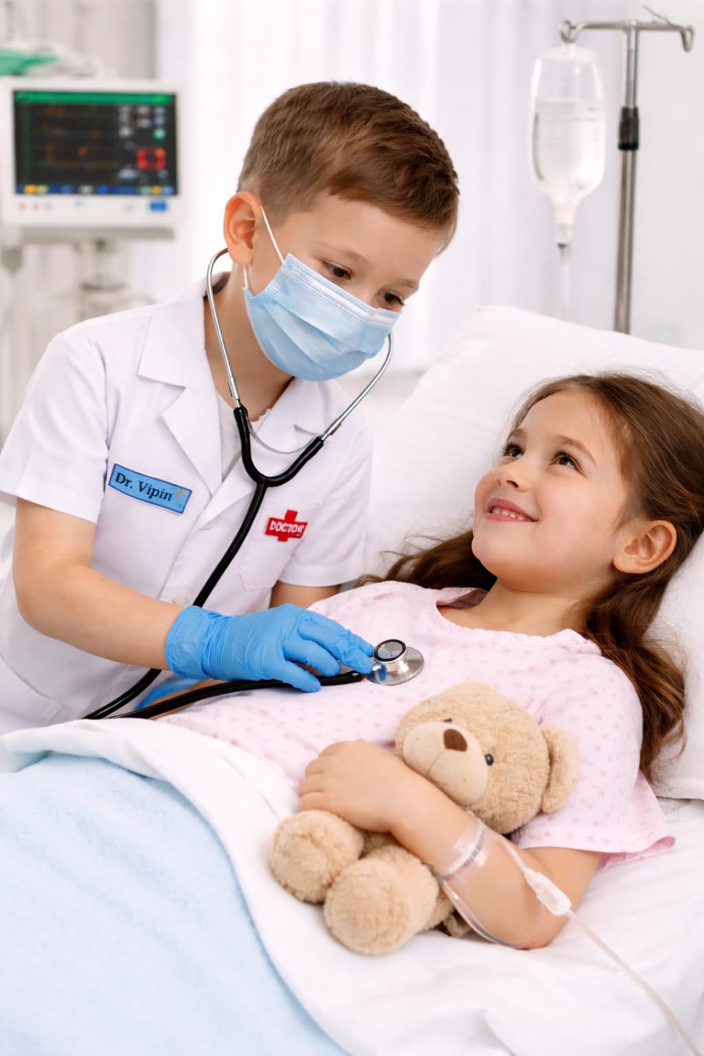 Rudra Fancy Dress Kids Doctor Coat and Nurse Dress Set for Boys & Girls | Fancy Dress Costume | School Competition Role Play Outfit (B-Half Doctor Coat + Accessories, 3-4 Years) 4
