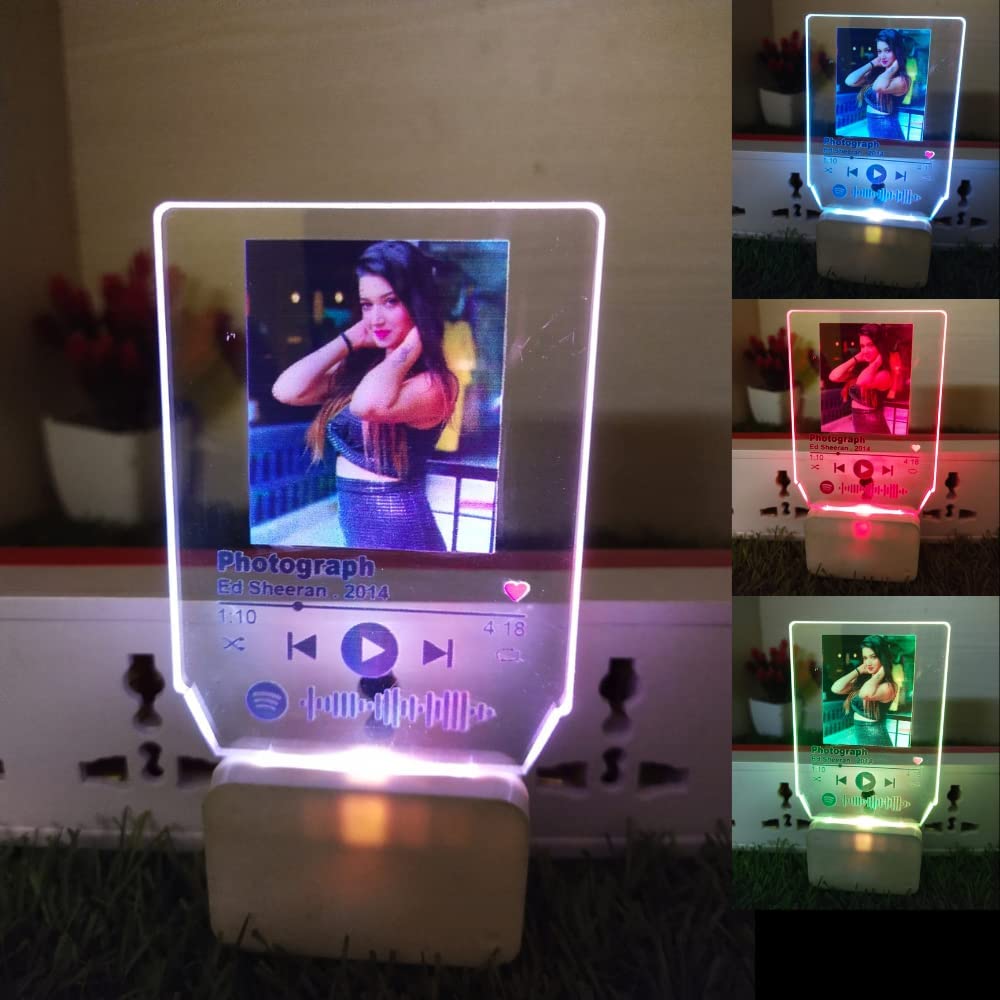 BnC Gifts Customized Multicolor Spotify Plaque with 7 Color Changing LED Light | Personalized Him with Scannable Song Code & Photo (Small 3X4 Inches)