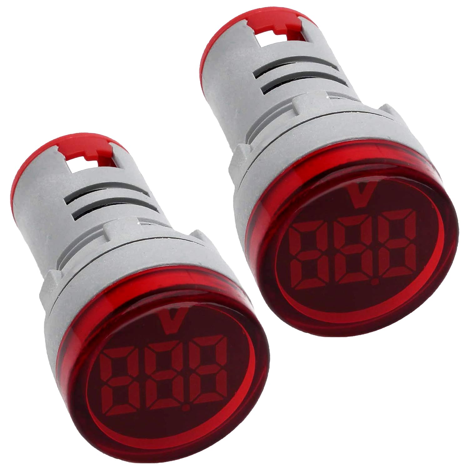 Greluma 2 pezzi 12-500 V AC Voltmetro digitale Misuratore di tensione Volt Gauge, 110 V 220 V 380 V Display a LED a colori rossi con testa tonda piccola da 22 mm
