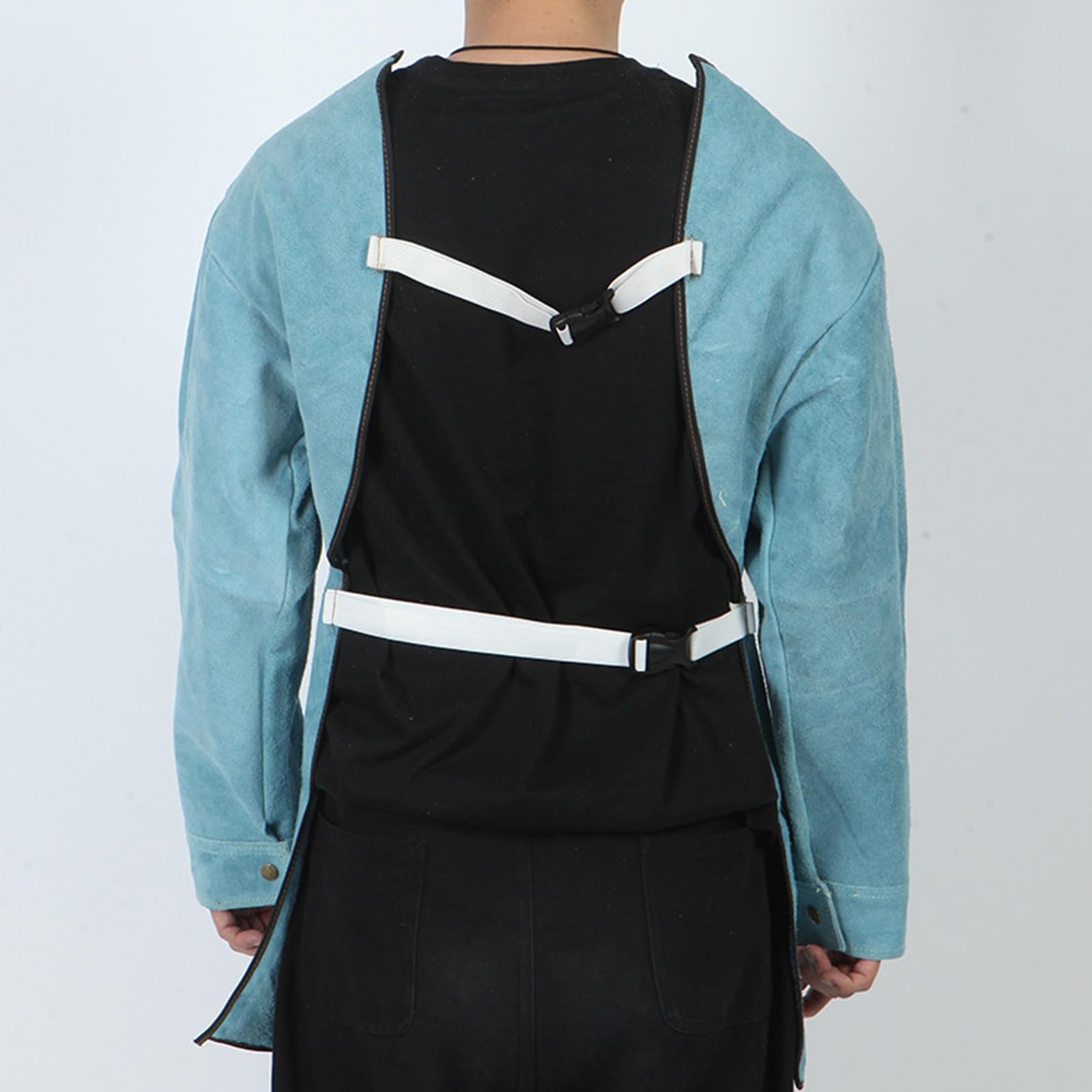 Delantal de Cuero para soldar con Manga Larga, Resistente al Fuego, para Trabajos Pesados, de Seguridad para herreros, Color Azul.