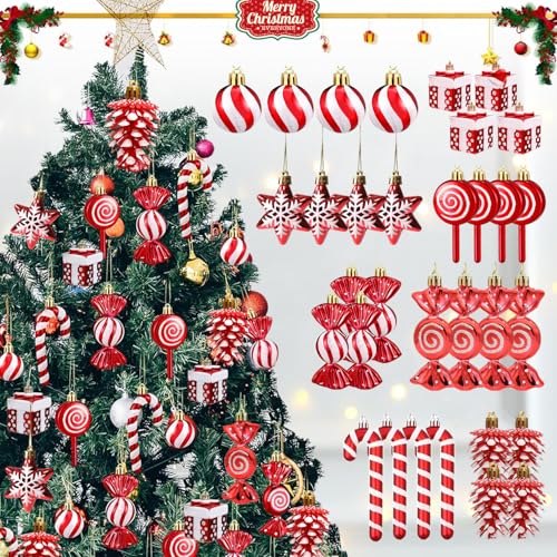 32PCS Candy Cane Christmas Decorations with Ribbon,Red and White Christmas Tree Ornaments,Candy Cane Holiday Decor for Xmas,New Year,Festival,Winter Party,Home, Classroom & Holiday Decoration Supplies
