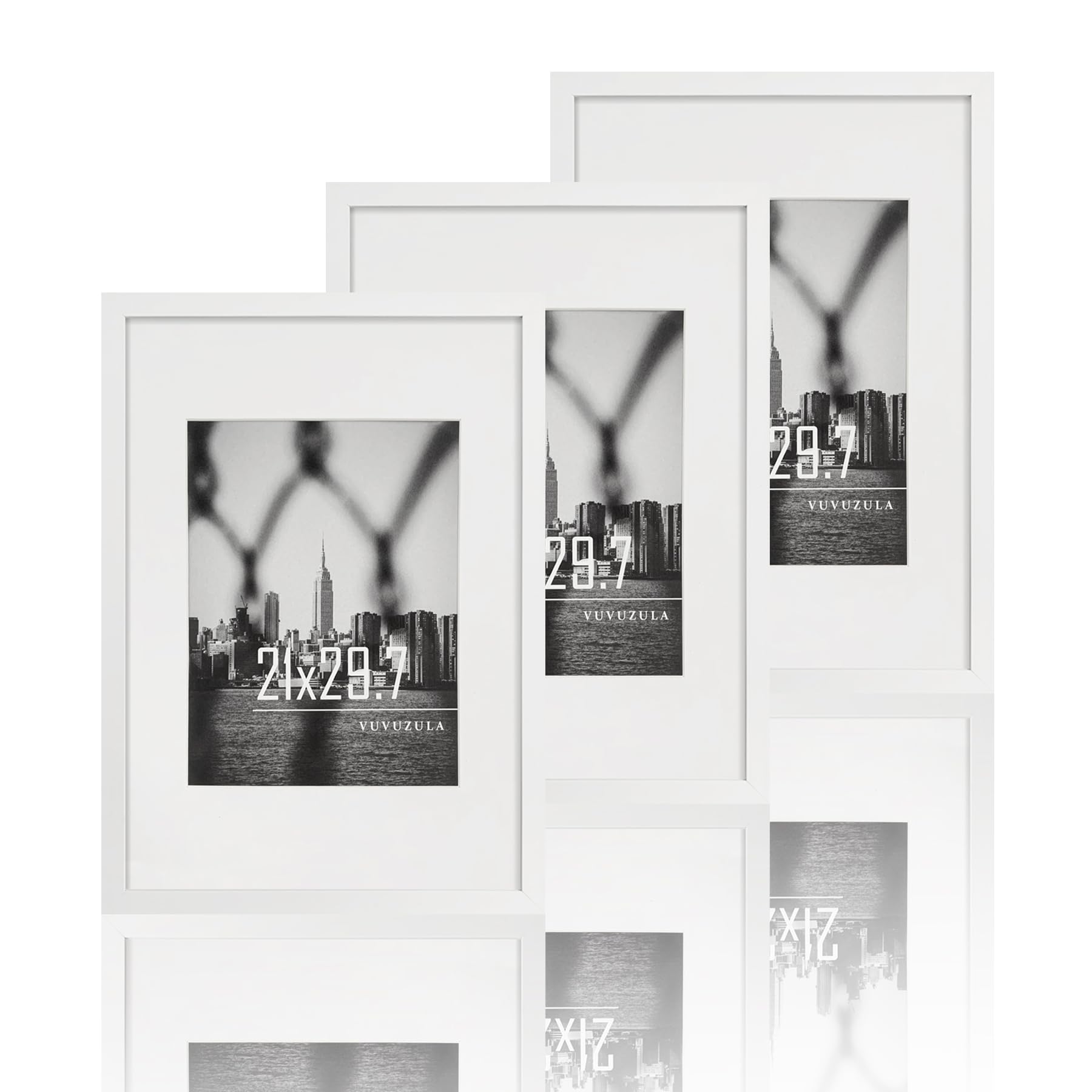VUVUZULA Bilderrahmen A4 Weiss 21x30cm 3er Set Fotorahmen Rahmen DIN A4 mit Passepartout Urkunden