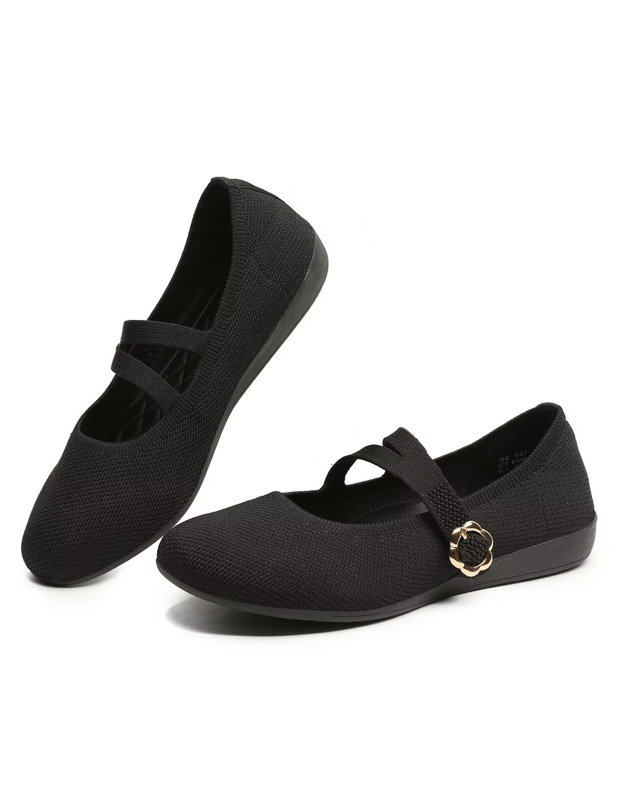 ZUXYAFU Women's Flats Mary Jane Ballet Flats Comfortable Knit Casual Ballerina Walking Dressy Office Slip-on Shoes with Adjustable Straps