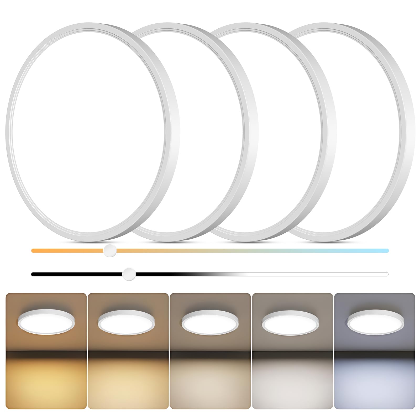 vallerico Flush Mount LED Ceiling Light, 12 Inch Ceiling Light Fixture, Ultra Thin 21W 2100LM Ceiling Lights with 5 Dimmable Color Temperature, Ceiling Lights for Bedroom, Kitchen, ETL Listed, 4 Pack