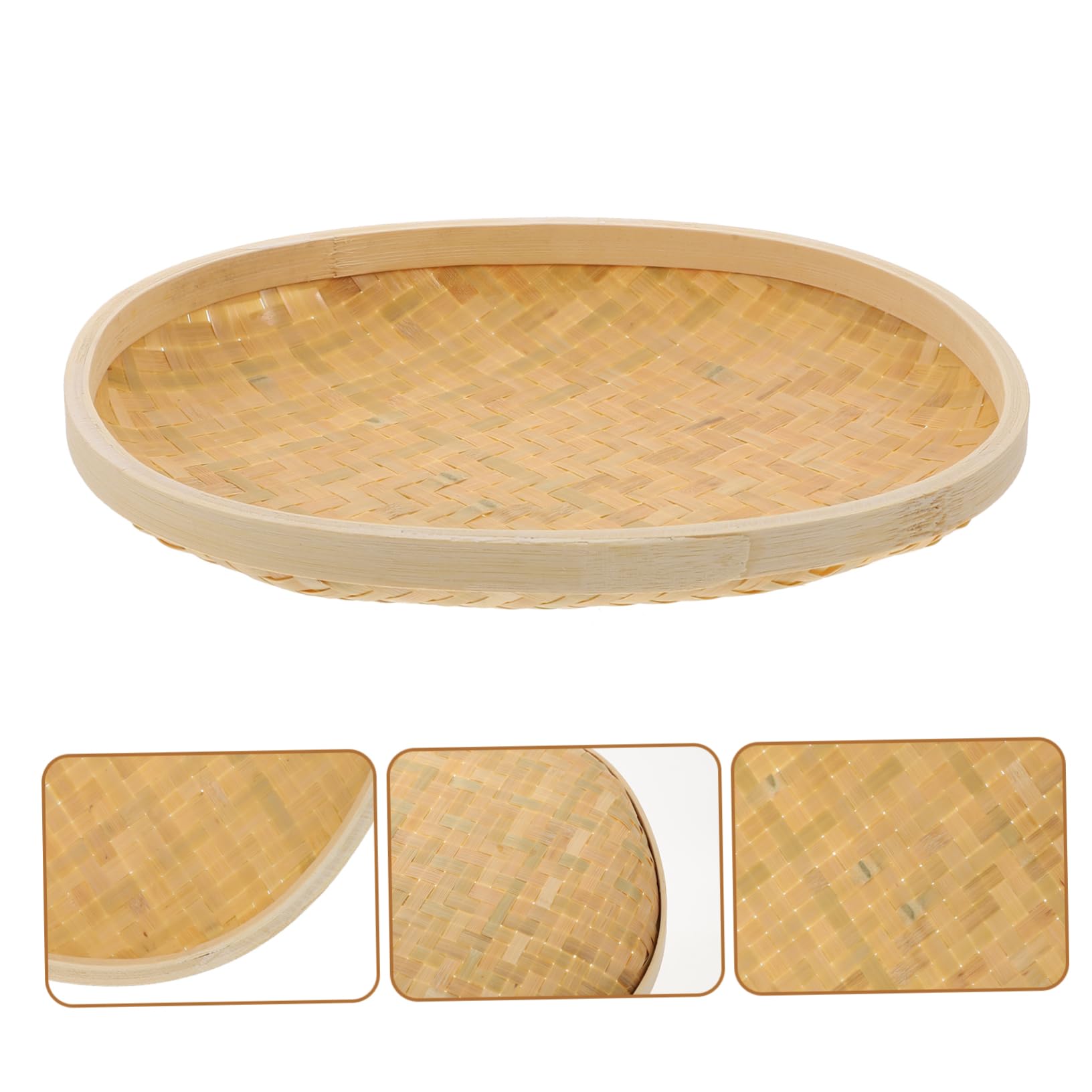 CIYODO 1pc Woven Basket Egg Basket Round Tray Bread Serving Basket Seagrass Basket Snack Tray Snack Container Storage Basket Rattan Friut Holder Food Tray Desktop Basket Khaki