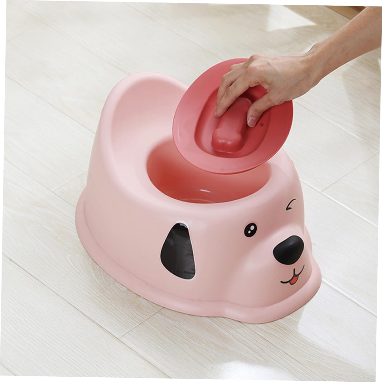 Vasino per Bambini con Coperchio, Wc Portatile in Pp per Addestramento | Guardia Anti-spruzzi, Design Cartone con Motivo Cucciolo, Uso Domestico per Neonati e Ragazzi