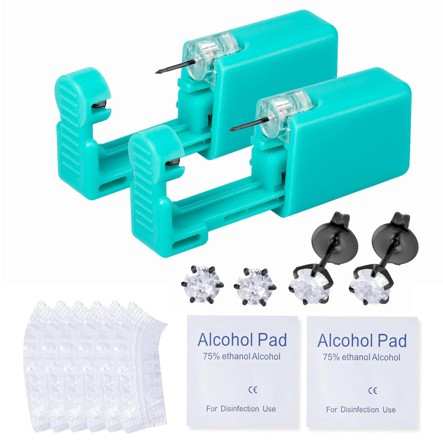 Ear Piercing Kit,2 Pcs Disposable Ear Piercing Gun with Preloaded Black Ear Earrings Stud, at Home Self Ear Piercer Kit