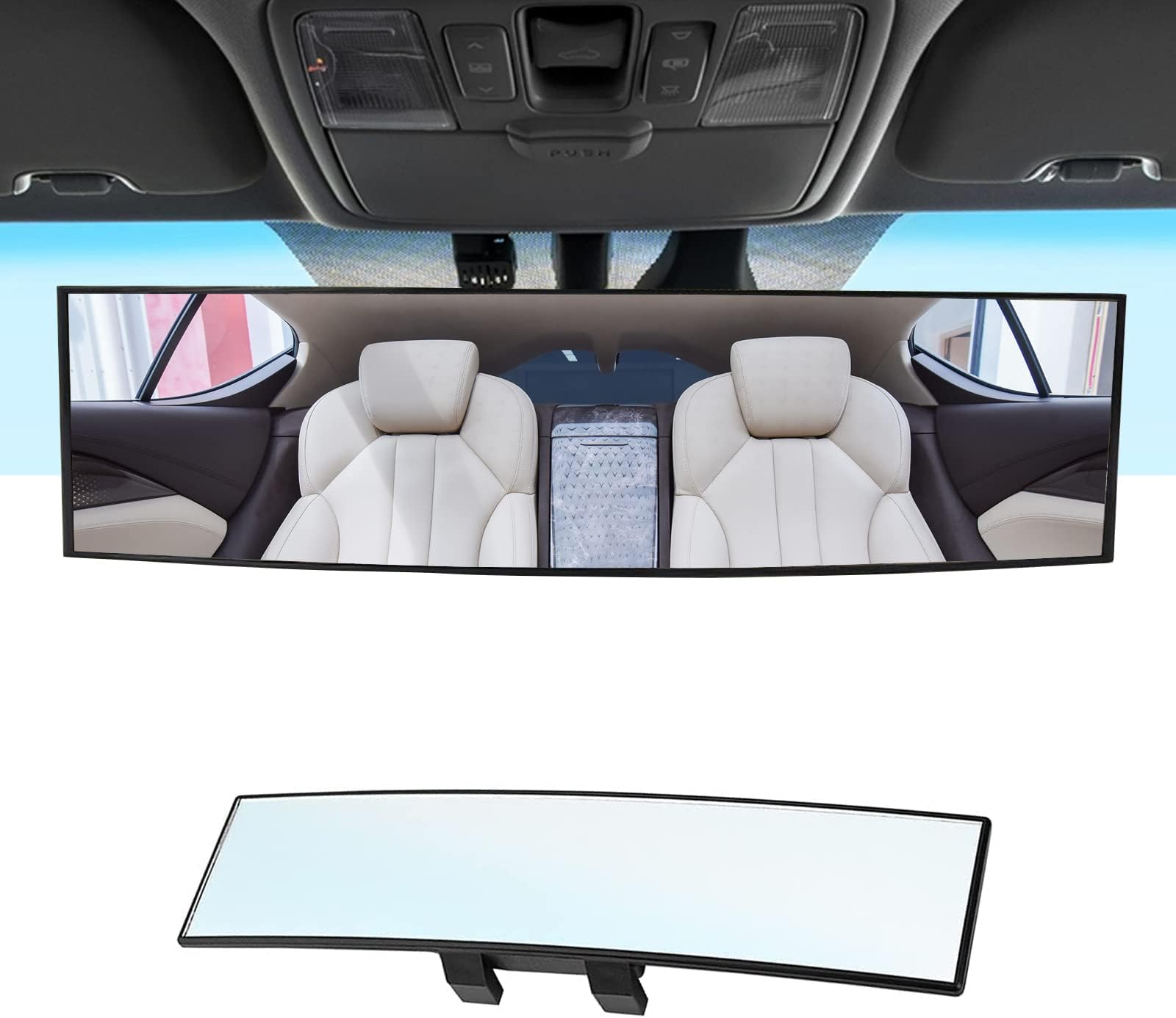 Miytsya1 Pack Car Panoramic View Mirror, 12" Interior Clip-on HD Wide Angle Baby Assist Mirror, Anti-glare Big Vision Reversing Blind Spot Mirror, Fits for Cars, SUV, Trucks (Square #Silver)