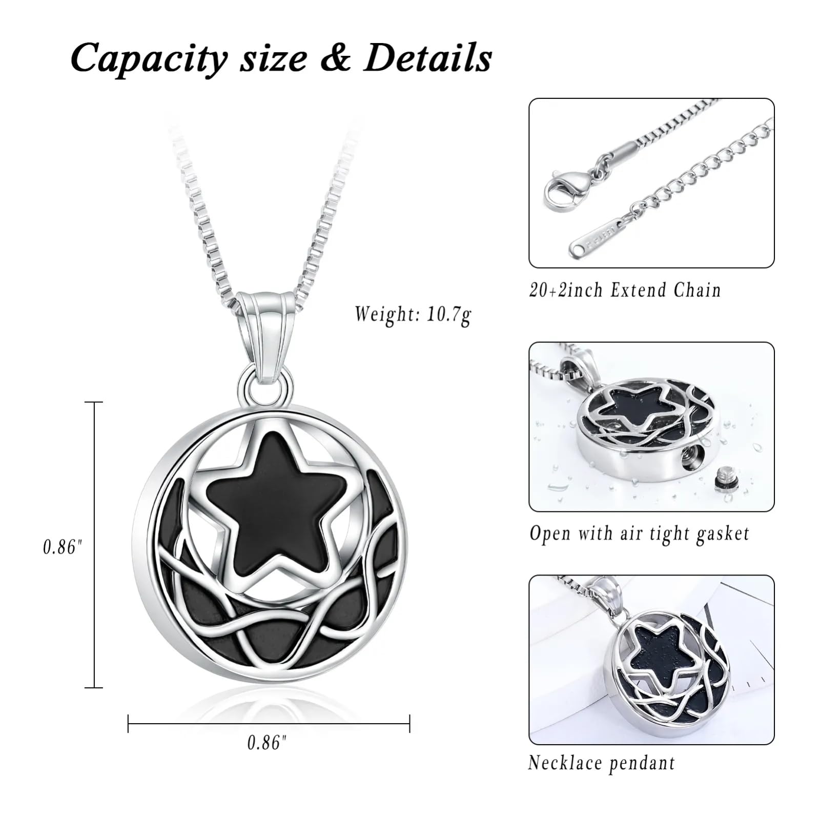 ADENLA Collier Urne En Forme D'étoile De Mer Pour Cendres D'un être