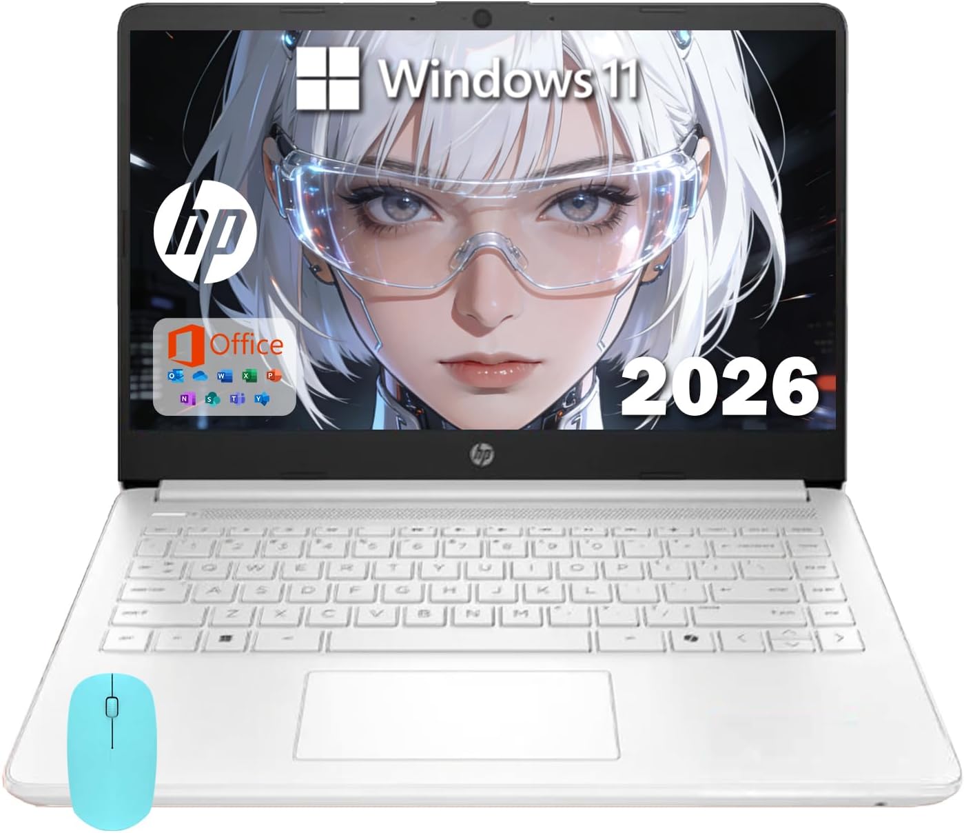 HP 14 Elite Laptop, 16GB RAM, 1.12TB Total Storage (64GB+64GB MSD+1TB Cloud), Metallic White, Office 365, Intel Multi-Core, Win11, Copilot AI, 11Hr Battery, Alpacatec Mouse