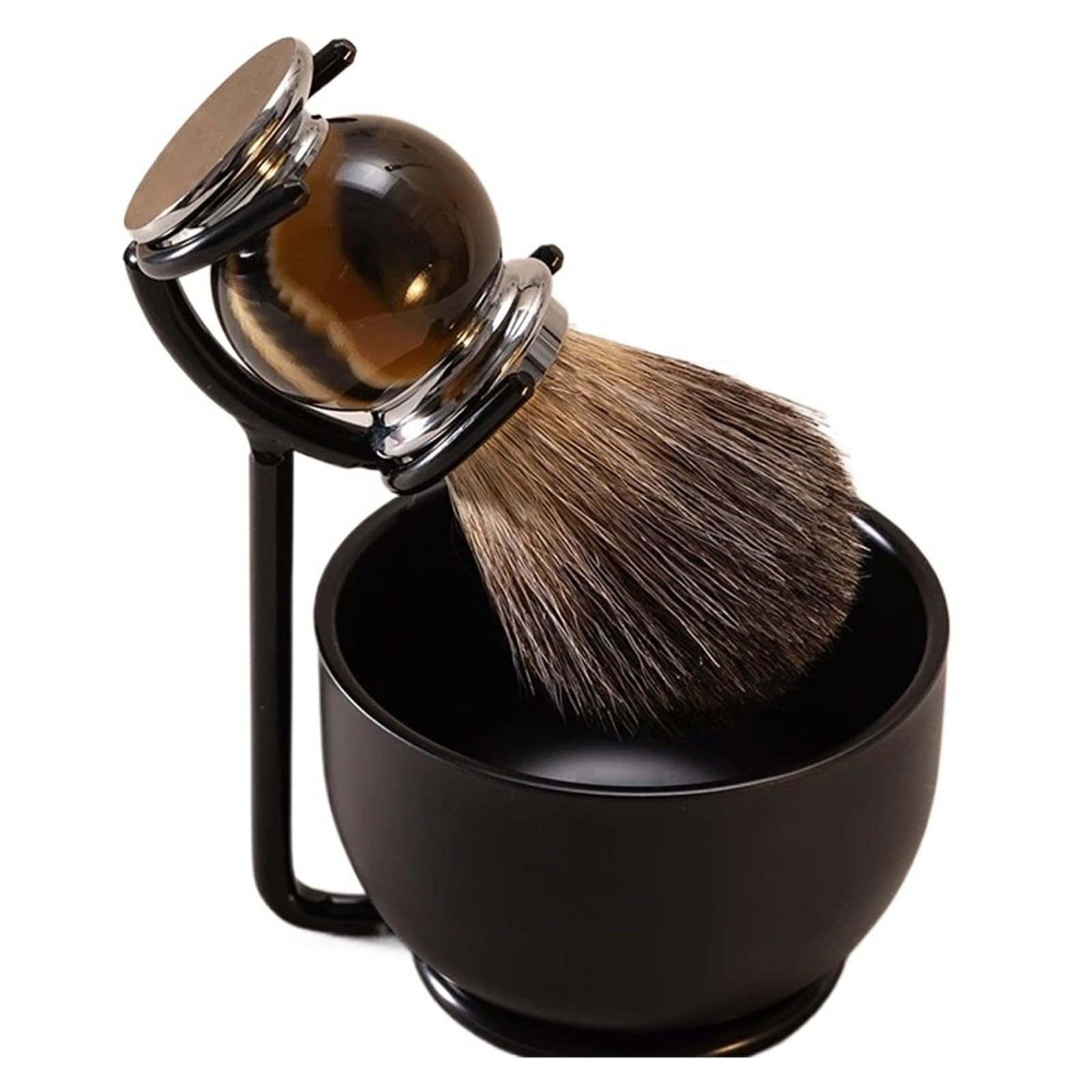 Set spazzole for barba marrone, rasatura manuale, schiuma for capelli, ciotola for in acciaio inossidabile, supporto(3-piece set-E)