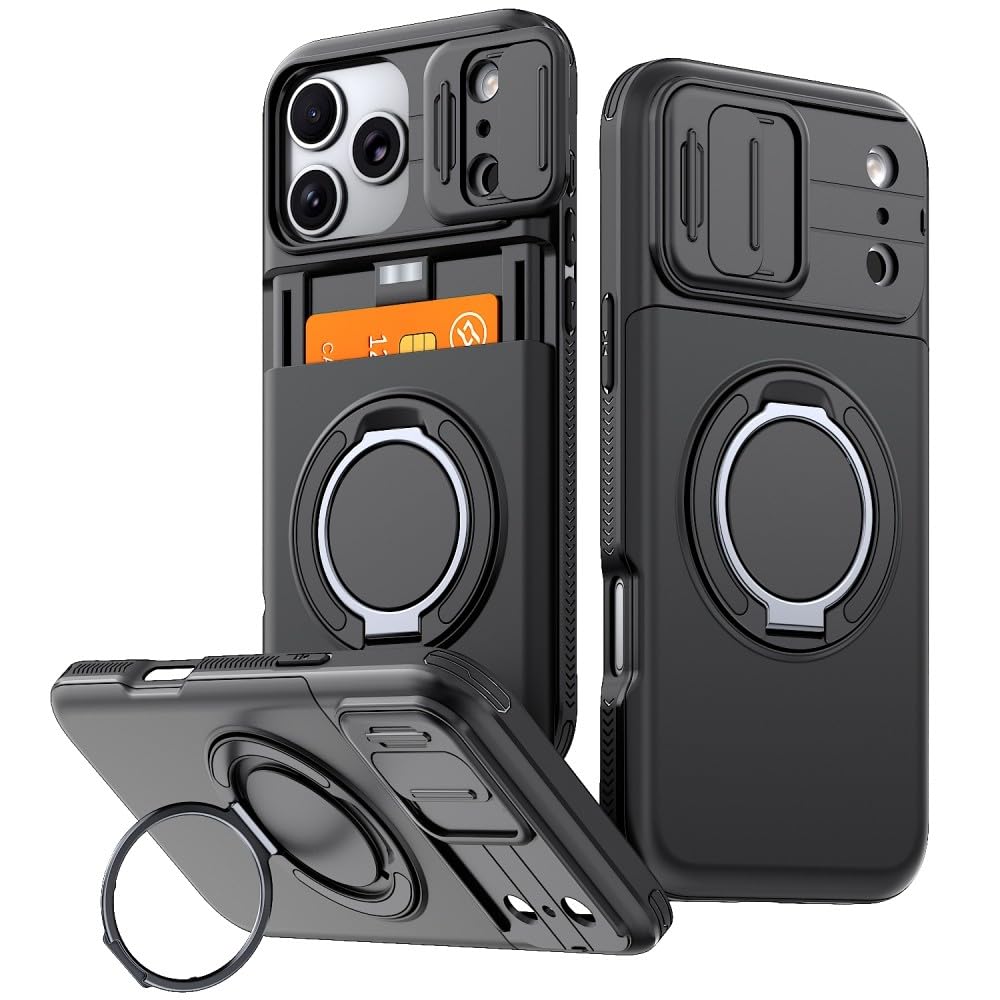 Carcasa genérica compatible con iPhone 15 Pro (color: negro) a prueba de golpes con ranura para tarjetas