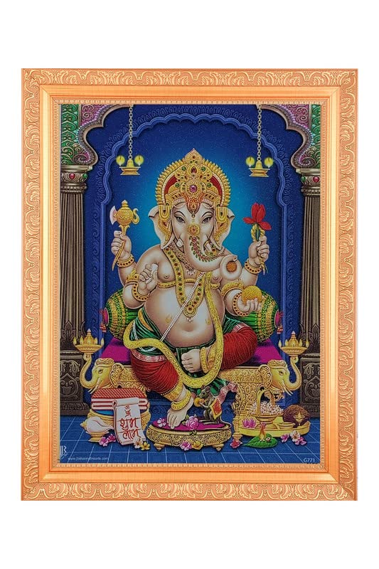 Cadre Ganesh-ji BM TRADERS photo scintillante dorée 28x36 cm