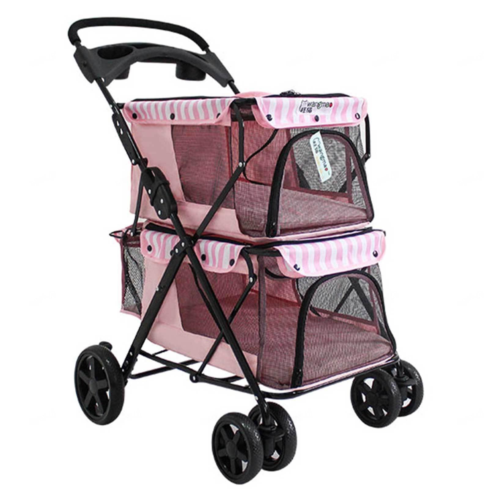 Cochecito para Mascotas de Doble Capa, Carrito Plegable para Perros Y Gatos, Cochecitos Dobles para Cachorros, Jaula Transportadora de Viaje con 4 Ruedas, Carrito Ligero para Cochecito de Gato para Vi