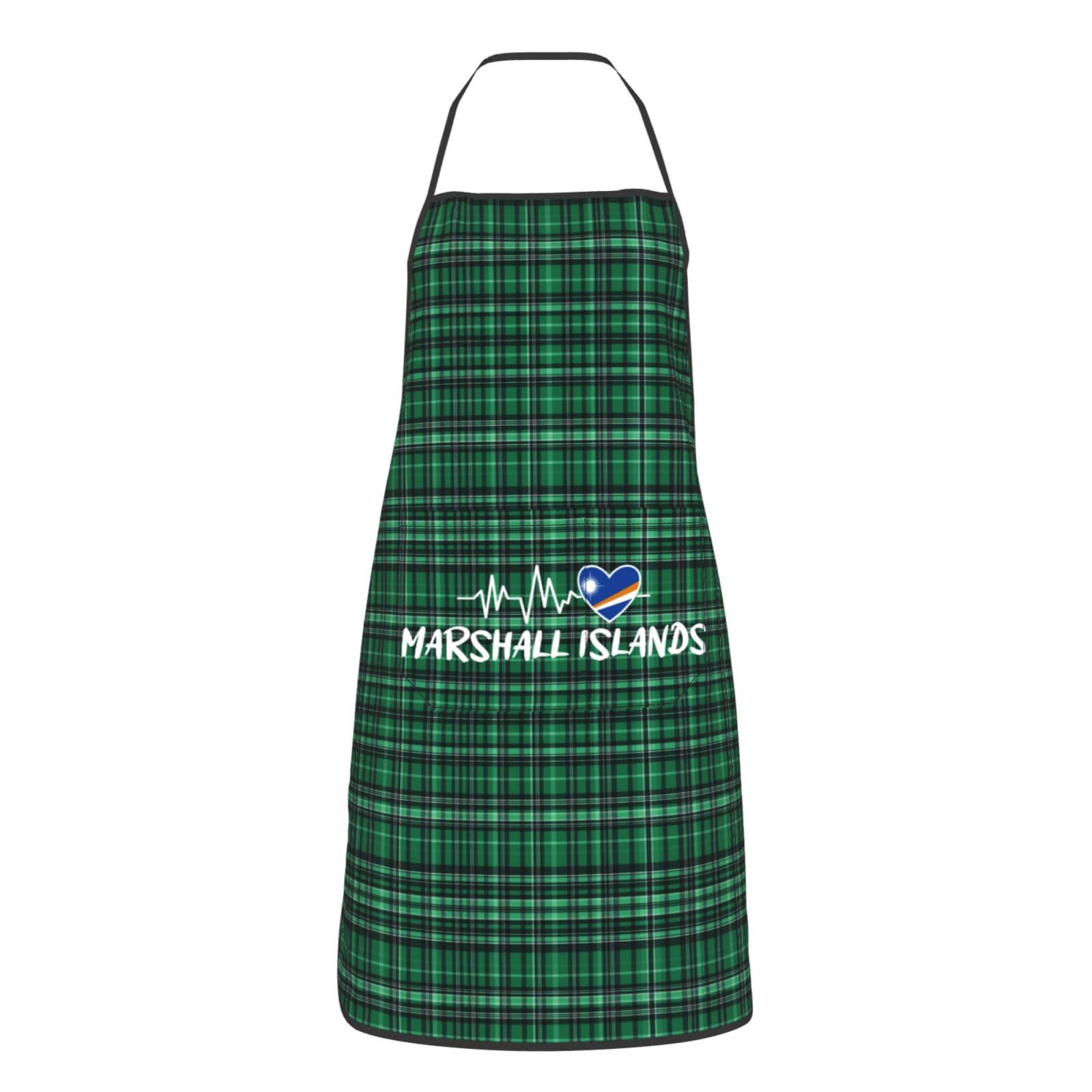 nopicsn Marshall Islands Heartbeat Apron for cooking with Pockets Women Men Kitchen Chef Funny Aprons