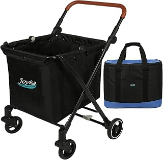 Foldable Shopping Cart 85 Liters Grocery Cart with Cooler Bag Utility Cart Shopping Trolleys with Larger Capacity Rolling Front Swivel Wheels Adjustable for Office Picnic Groceries Laundry