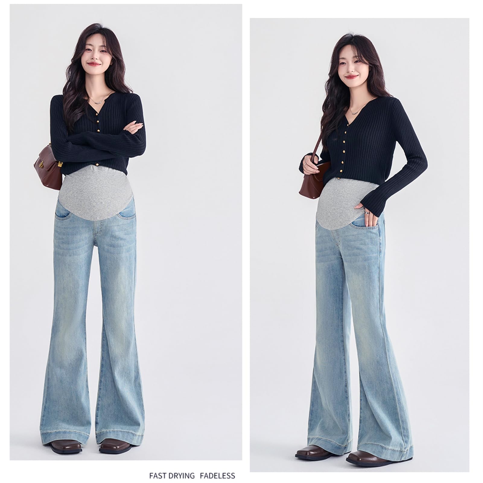 Schwangerenjeans Bootcut mit verstellbarem Bund - Elegante Denim-Hose mit Taschen für Frauen bis 165cm - Stretch Bootcut Jeans für Schwangere
