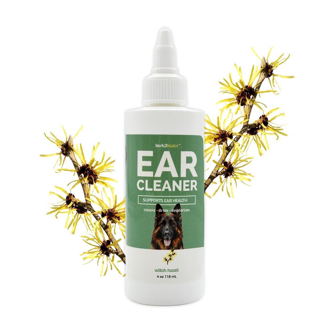 Bark2Basics Ear Cleaner for Dogs, 4 oz - All Natural, Witch Hazel, Alcohol Free, Gentle Aloe Vera and Chamomile Extract Base, Breaks Through Tough Wax