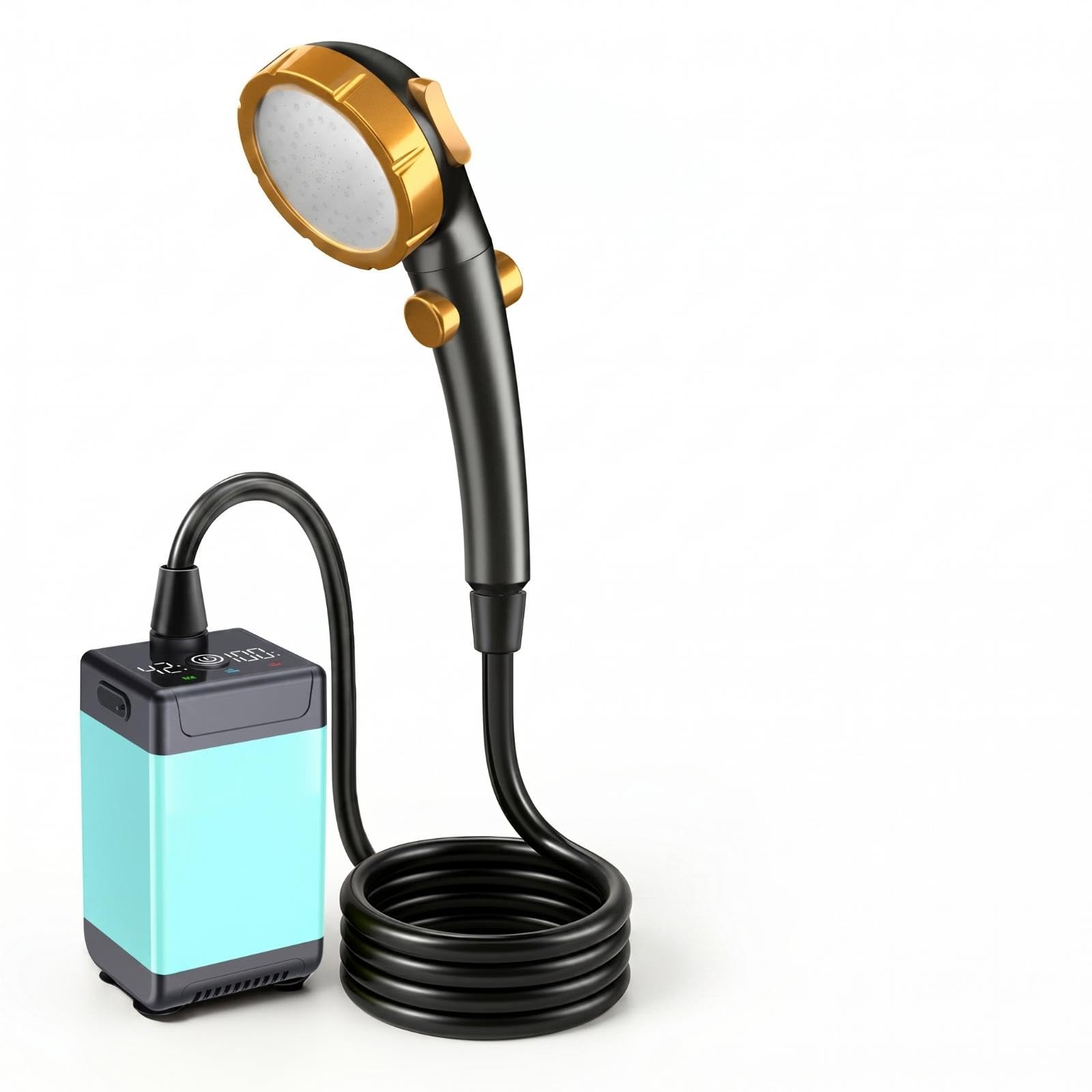 Powered Portable Shower Digital Display USB Recharge-Capable Shower Pump Reversible Charging Port Charging Electric Hand Shower for Beach, Backyard 6000mah Upgraded W-image-27