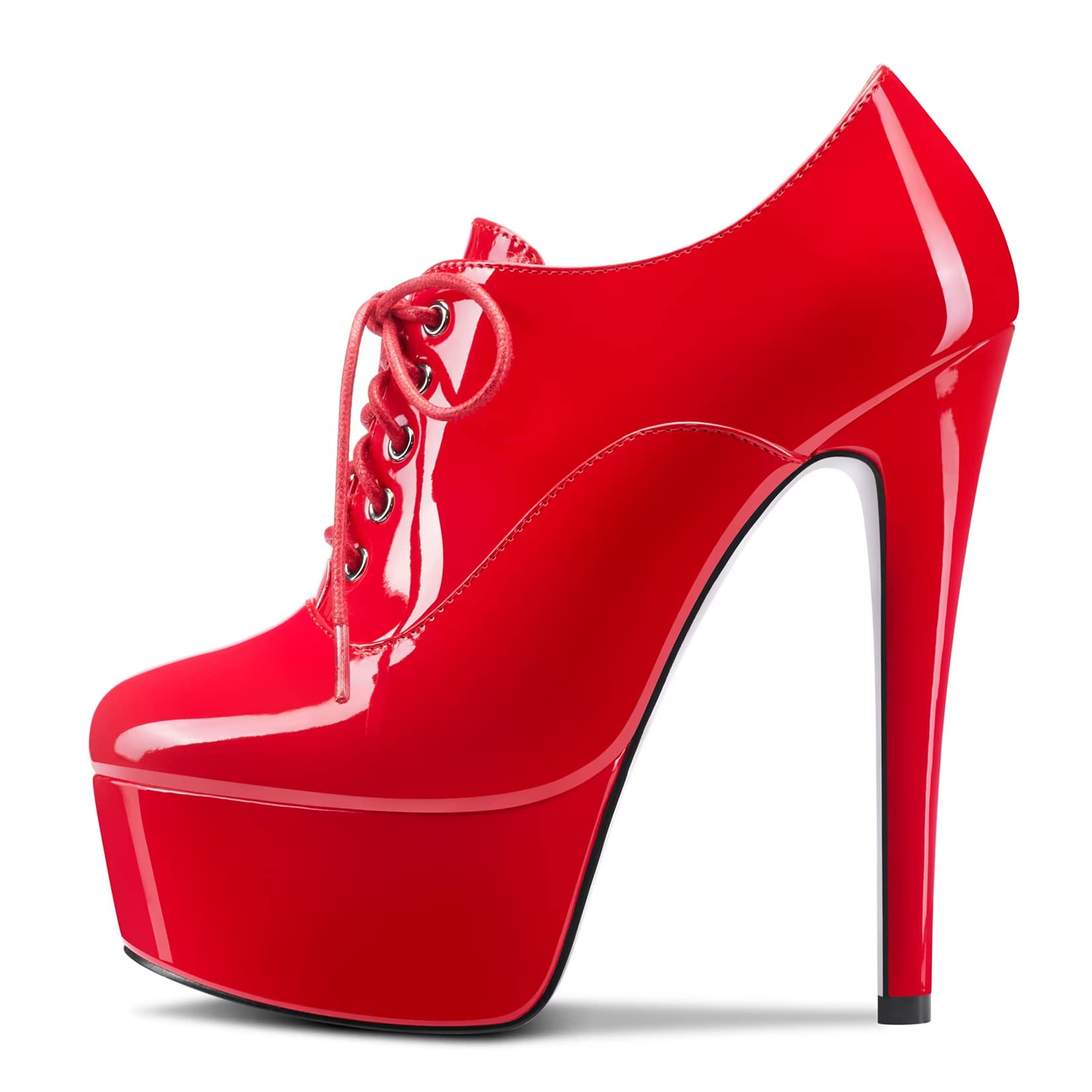 Saekcted Mujer Aguja Alto High Plataforma Heel Redonda Punta Pumps Cordones Cremallera Sexy Zapatos