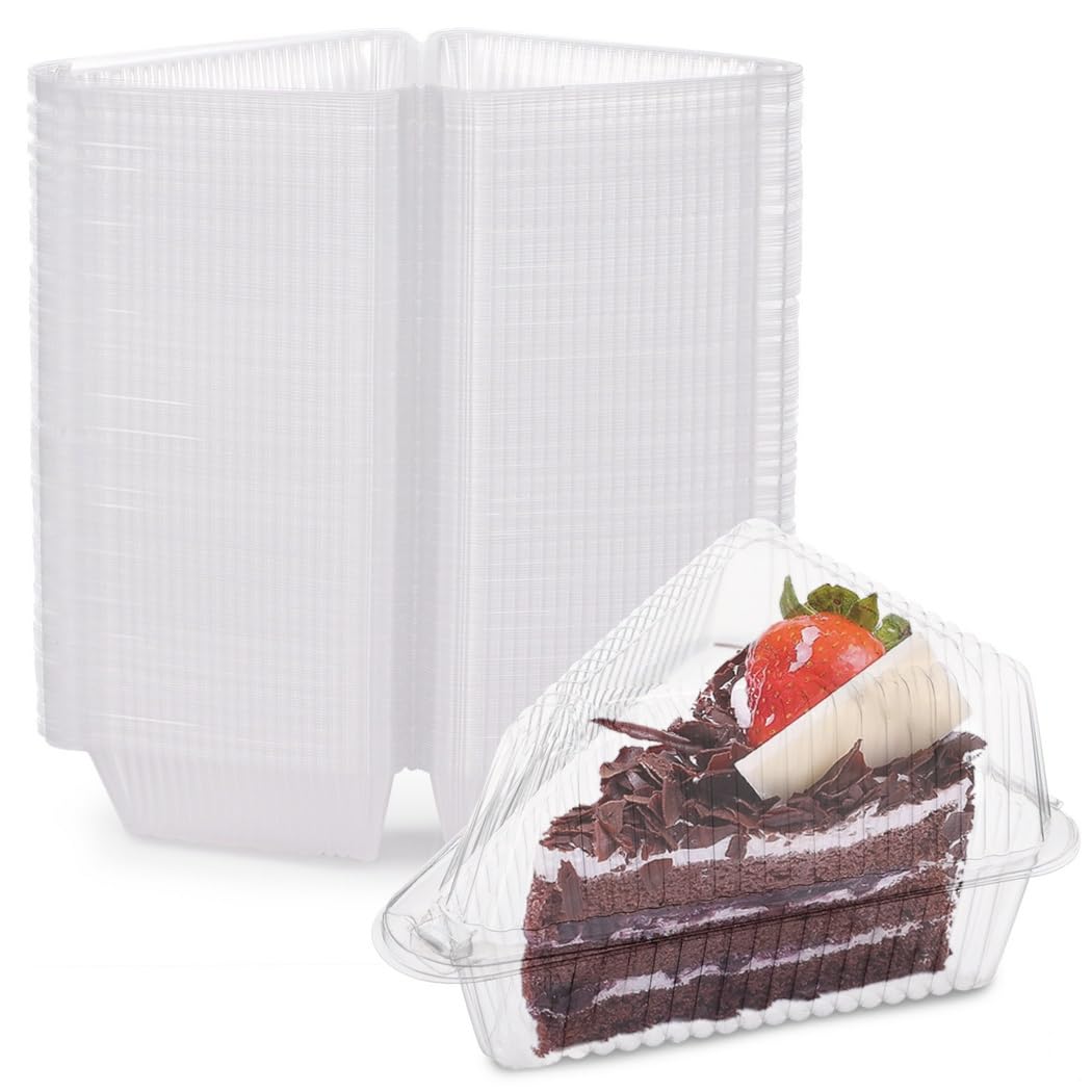 SWEWARM 200 PCS Clear Clamshell Cake Slice Boxes, 5-Inch Plastic Dessert Containers with Hinged Lids, Packaging for Cheesecake, Pies, Sandwiches