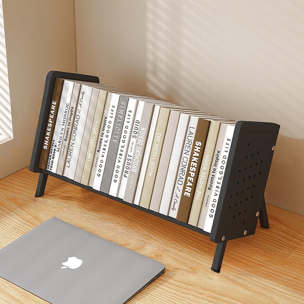 Kippbares Bücherregal aus Metall für Bücher, Dokumentenhalter, Schreibtisch-Organizer, Büro-Tischbuch-Aufbewahrungsregal, tragbarer Zeitschriftenständer, Papierbriefhalter (Weiß, B (50 x 18,2 x 31 cm)