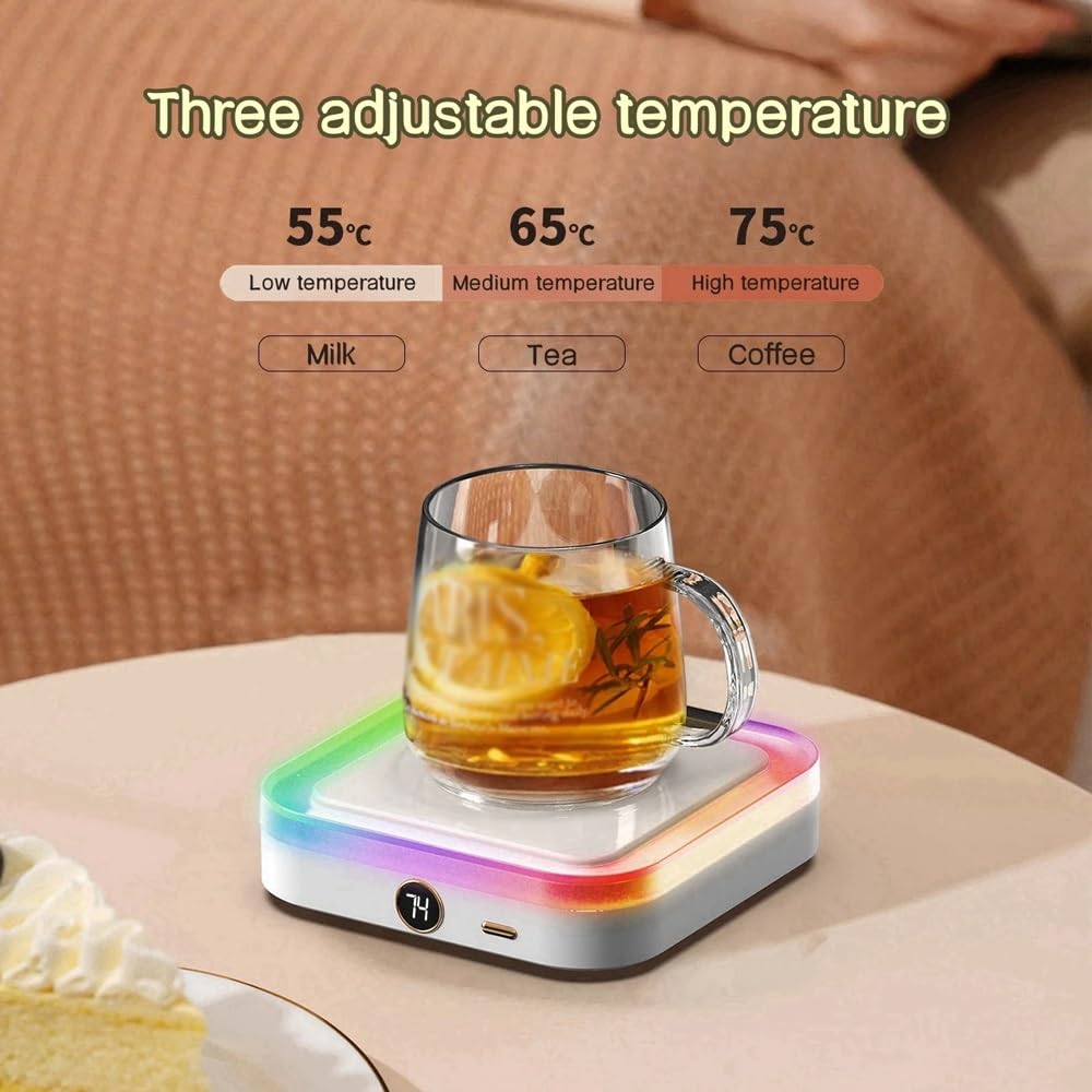 Calentador de tazas de café con luz nocturna colorida, calentador de tazas de café USB, calentador de tazas de temperatura de 3 engranajes, posavasos de calefacción, almohadilla para té, agua
