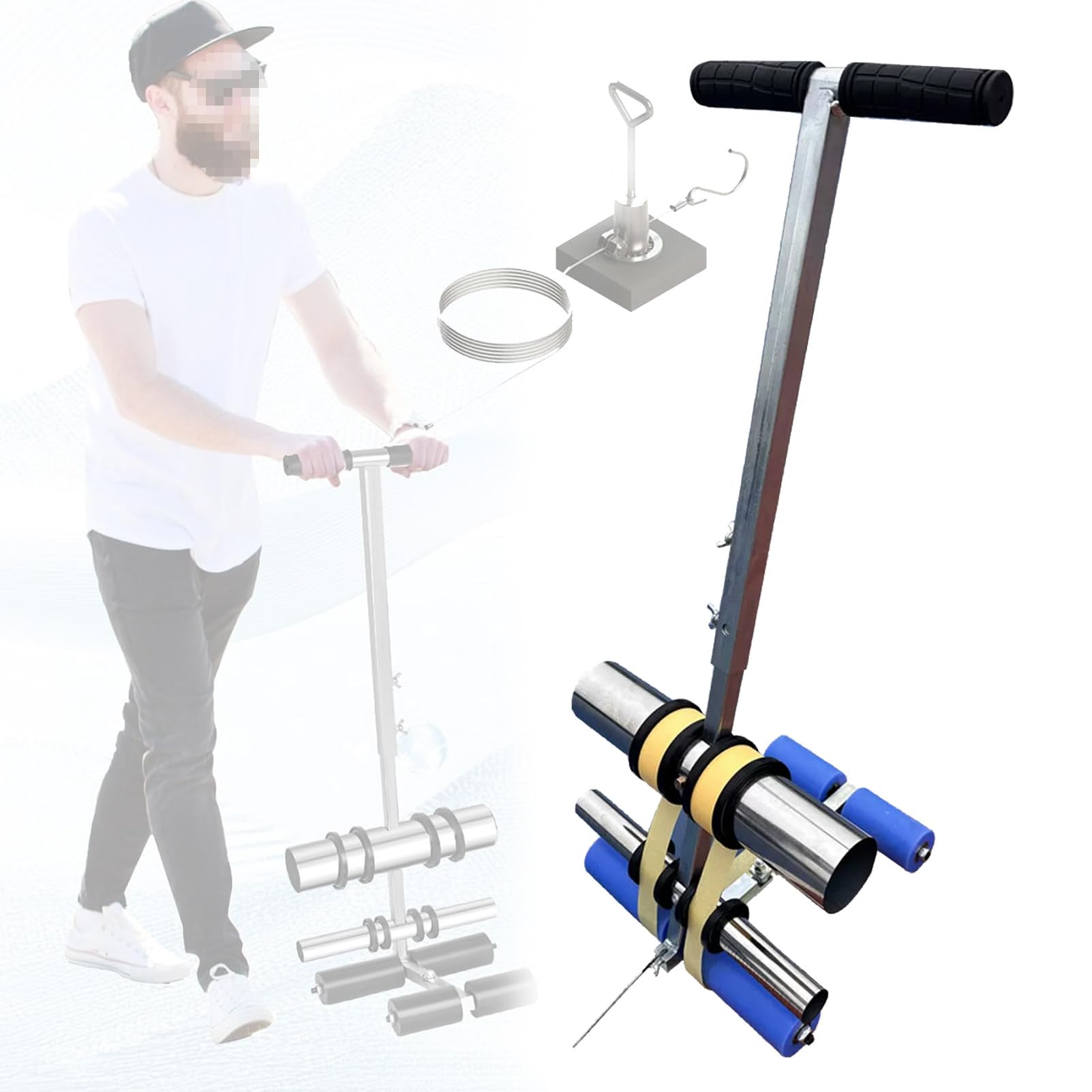 Pnpaea Floor Tape Applicator,Court Line Tape Machine,Wheel Transfer Line Marking Machine,Sports Pitches,Court Marking,for Iines and Circles, Height Adjustable BlueWheel-withDrawingCircleKit
