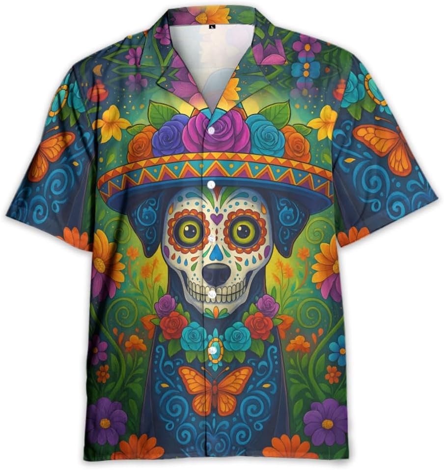 Mexico Hawaiian Shirts for Men - Skull Button Down Mens Hawaiian Shirts Short Sleeve S 96