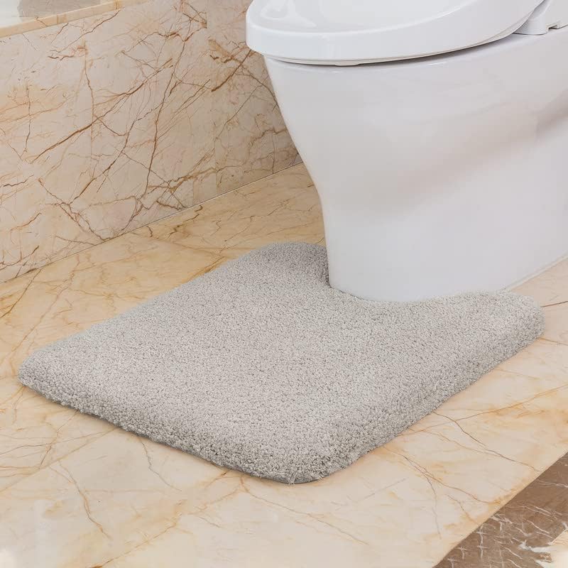 VANZAVANZU Non Slip Toilet Mat Thickened Pedestal Mat for Toilet Absorbent Ultra Soft Bathroom Toilet Rug Fluffy Microfiber Bath Mat, Quick-drying, Machine Washable - 50 x 60cm U Shape (Dark Gray)