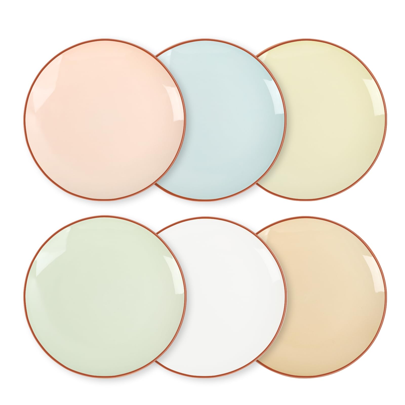 Dinner Plates Set of 6-10 Inch Large Ceramic Plate for Salad, Pasta, Steak - Colorful Modern Serving Dishes - Microwave, Oven and Dishwasher Safe - Assorted Candy Hue