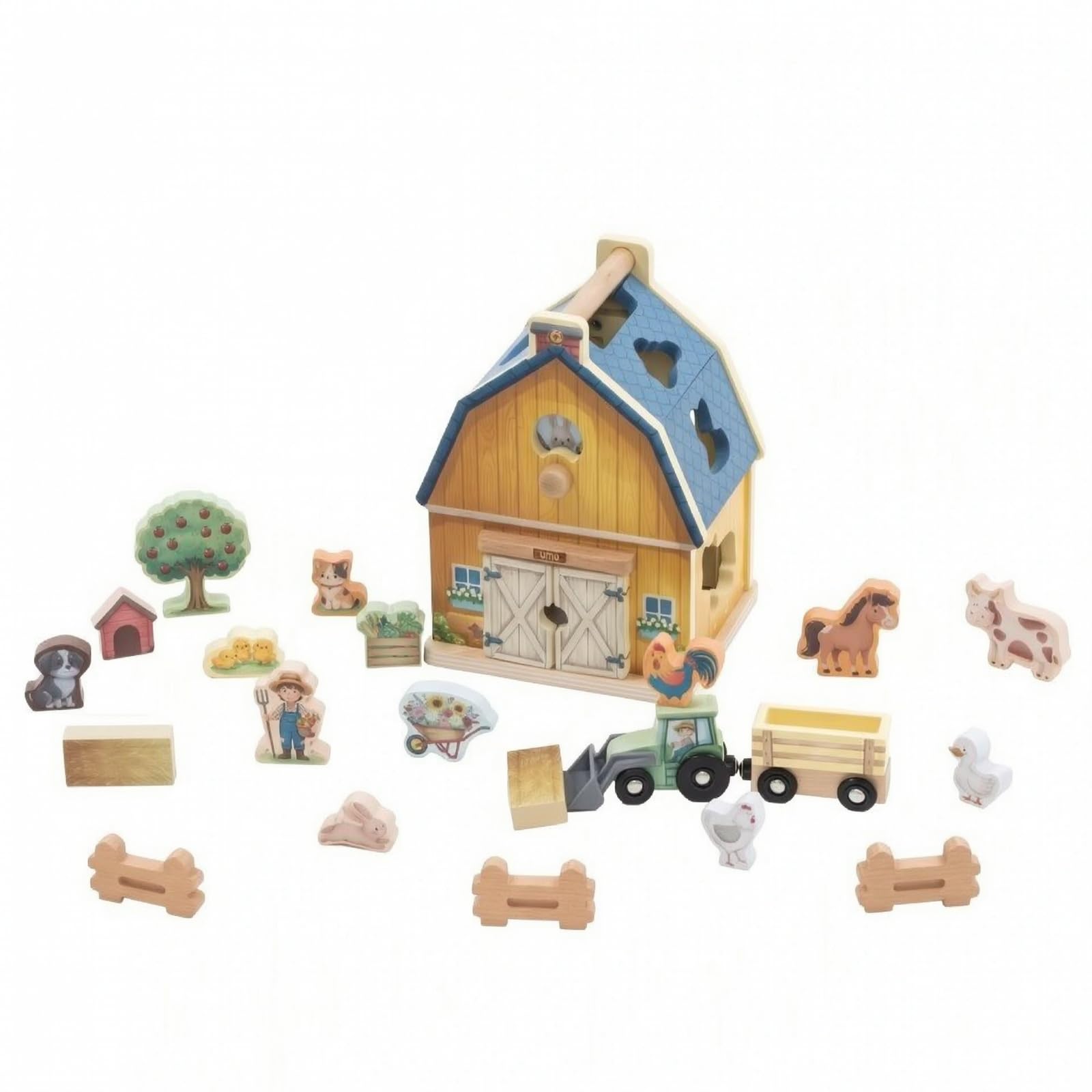 Milageto Casa delle Forme a Tema Fattoria Educativo Giocattolo di Abbinamento Forme con Maniglia Colorato Puzzle Child-Centered in Legno per Aula Scolastica