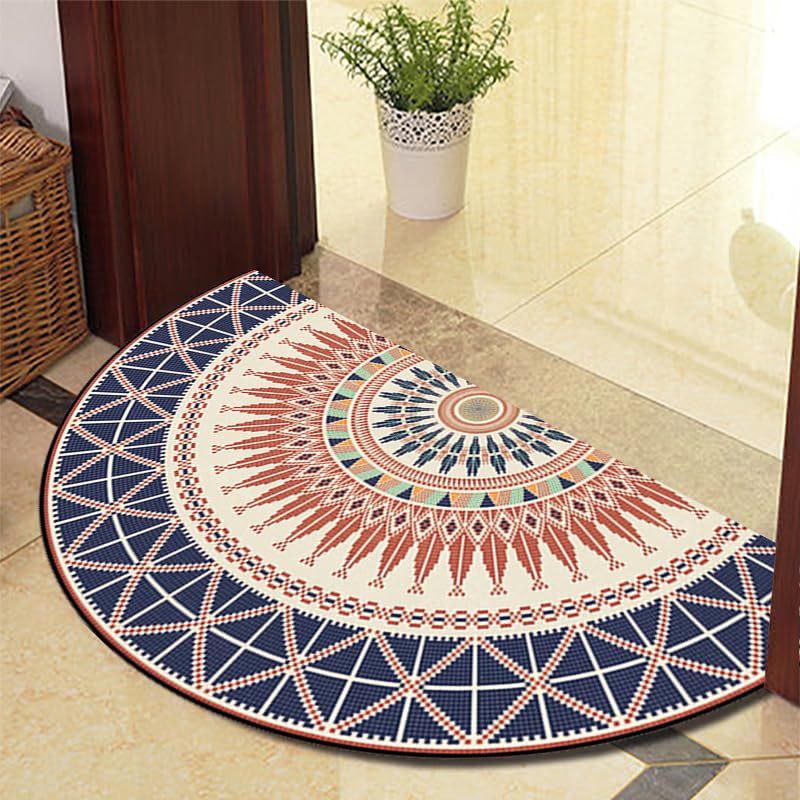 TGDGFKIAS Semi-Circular Carpet, Half Moon Semi Circle Fireside Rugs for Living Room Washable Inside Door Mat Bedrooms(Red Blue 890 14 Models,60cm X 90cm)