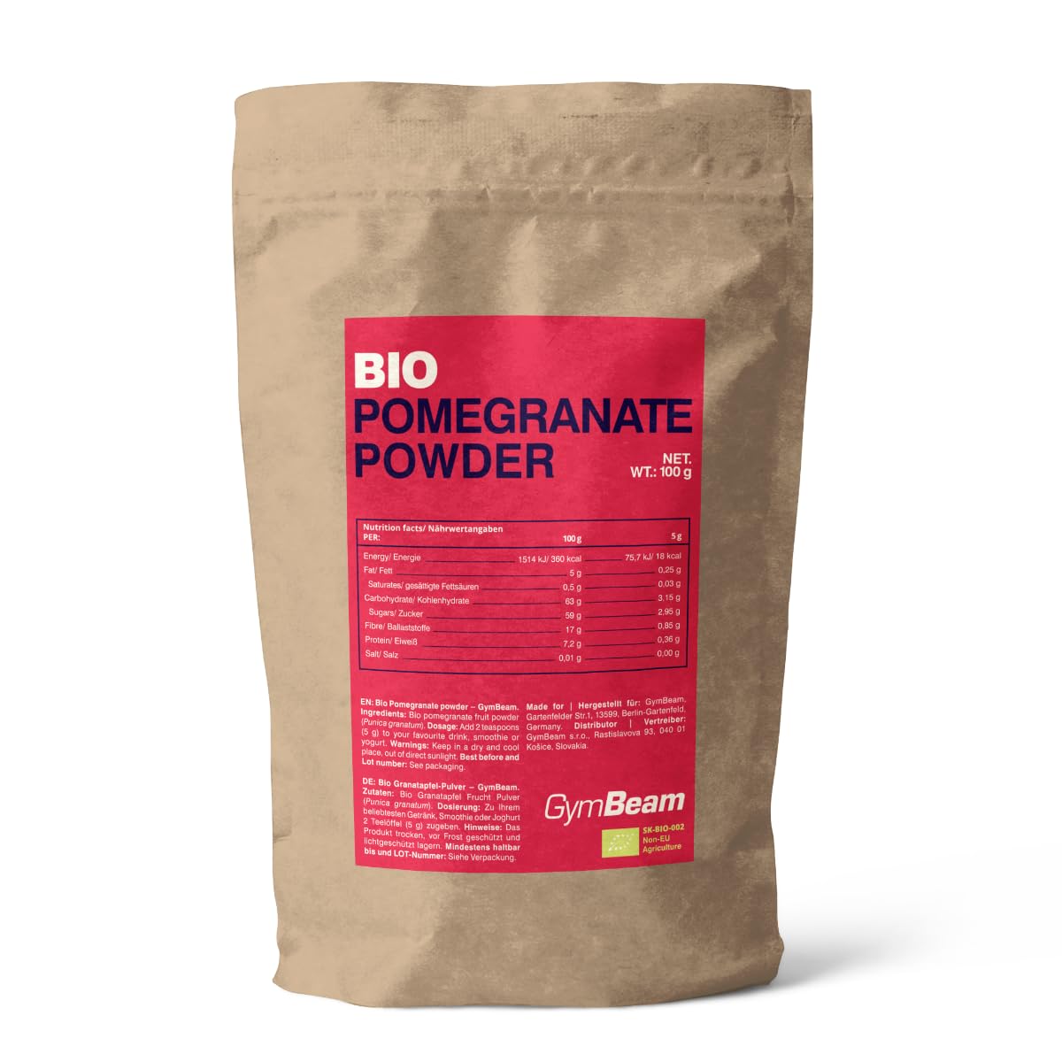 Polvo de granada orgánica GymBeam, 100 g