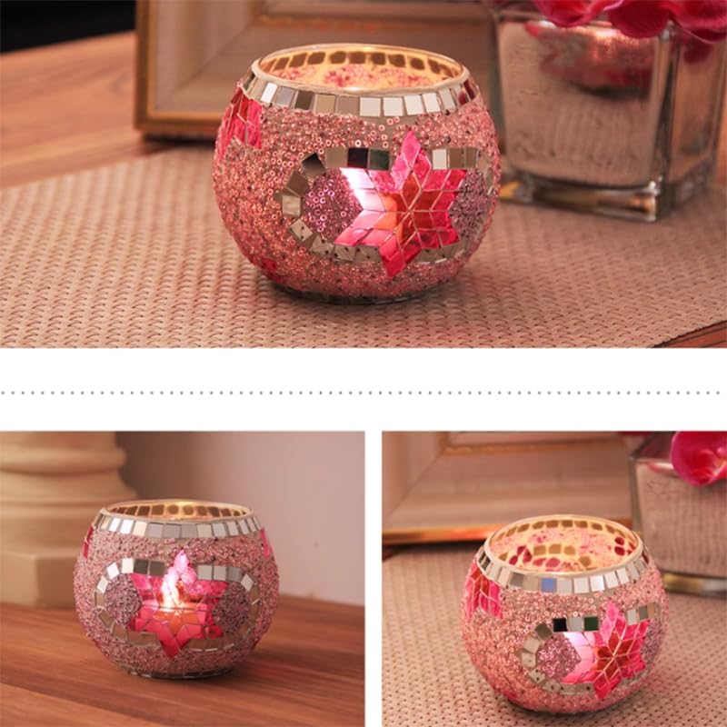 Mosaic Glass Candle Holder Vase Pen Holder, Crackled Glass Mosaic Tea Light Holder - Image 3