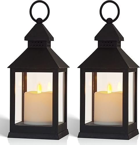 HN HAIINAA Farol de fuego decorativo vintage de 14 pulgadas con temporizador, linterna LED con efecto de llama para interiores y exteriores, patio,