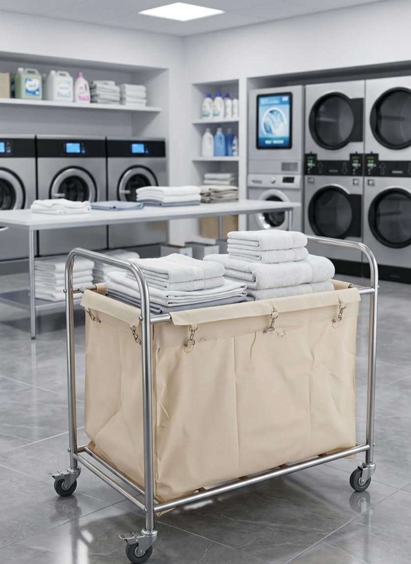 【極美品】LAUNDRY CART WITH POLE RACK CHROME Laundry Cart With Pole Rack | BOX OFFICE