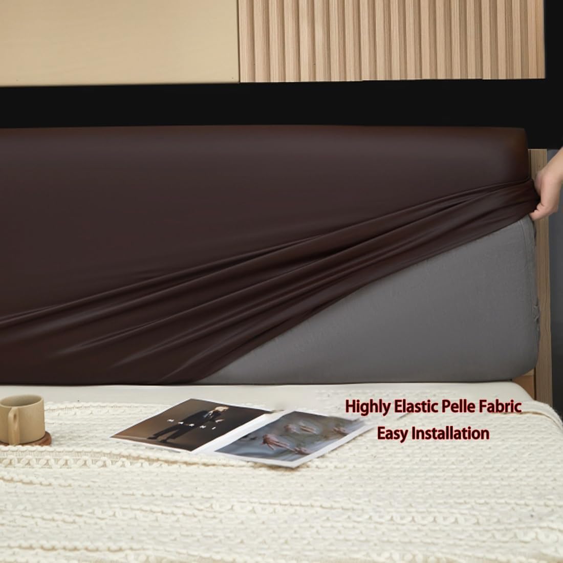 Copritestiera Letto Matrimoniale Ecopelle Copri Testata Letto Matrimoniale/Singolo Una Piazza E Mezza Elastica Universale Copertura per Testiera per Letto Protezione(Taupe,180-200cm)