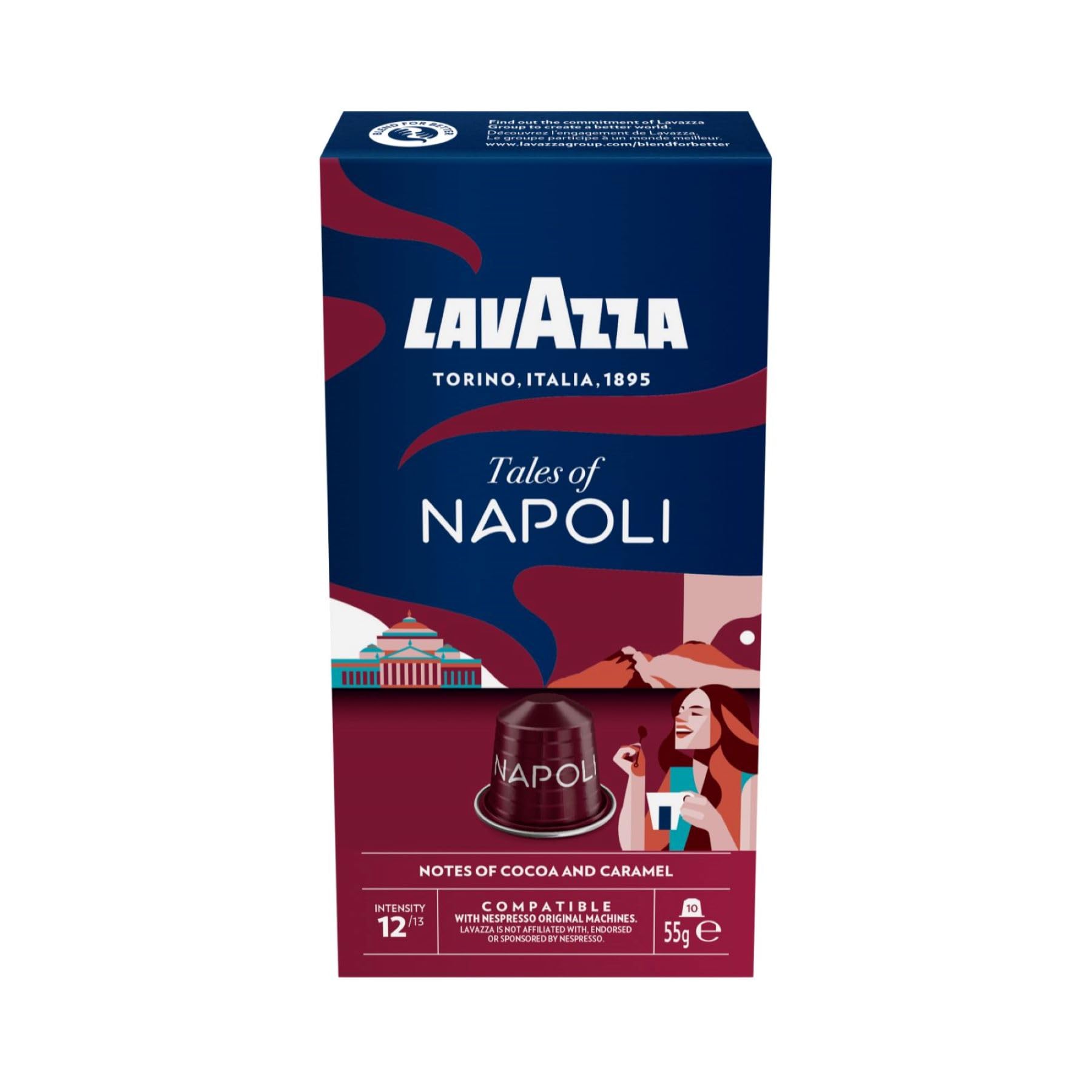 Lavazza Tales Of Napoli, Reichhaltiges Espresso-Erlebnis mit Noten von Karamell und Kakao, 10 Kapseln, Nespresso kompatibel