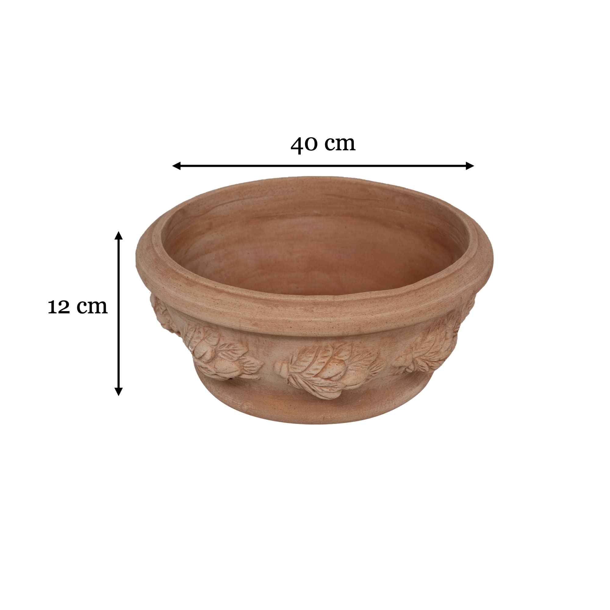 Biscottini Doniczka z terakoty do ogrodu, do użytku na zewnątrz, do wnętrz, wyprodukowana we Włoszech, szer. 40 x gł. 40 x wys. 19 cm