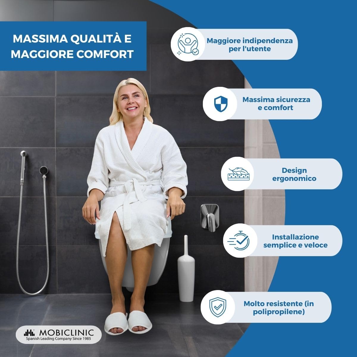 Mobiclinic, Rialzo WC per Anziani, Altezza 14 cm, Marchio europeo, Alza water, Bidet, Disabili, Senza coperchio, Ausili, Plastica, Regolabile, Bianco, Titán