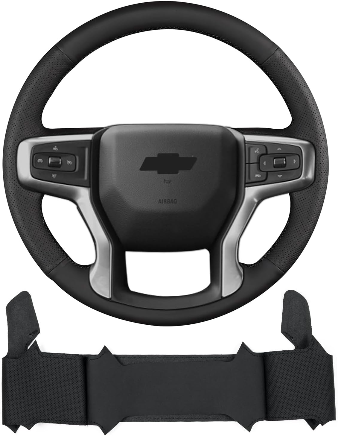 Hand Stitch Steering Wheel Cover on Wrap with Microfiber Leather Fit for Chevrolet 2023 Silverado ZR2 Bison/2023 2019 Blazer/2022 2019 Silverado/2021 Tahoe/2021 Suburban/2020 Silverado HD