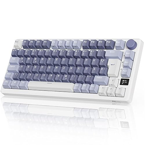 RK ROYAL KLUDGE M75 Gaming Tastatur kabellos 75% TKL Mechanische Tastatur RGB 2,4 GHz Wireless/Bluetooth/USB-C QWERTZ mit OLED-Smart-Display und Knopf Hot Swappable Roter Schalter, Lavendelviolett - Hot Swappable Roter Schalter - Lavendelviolett