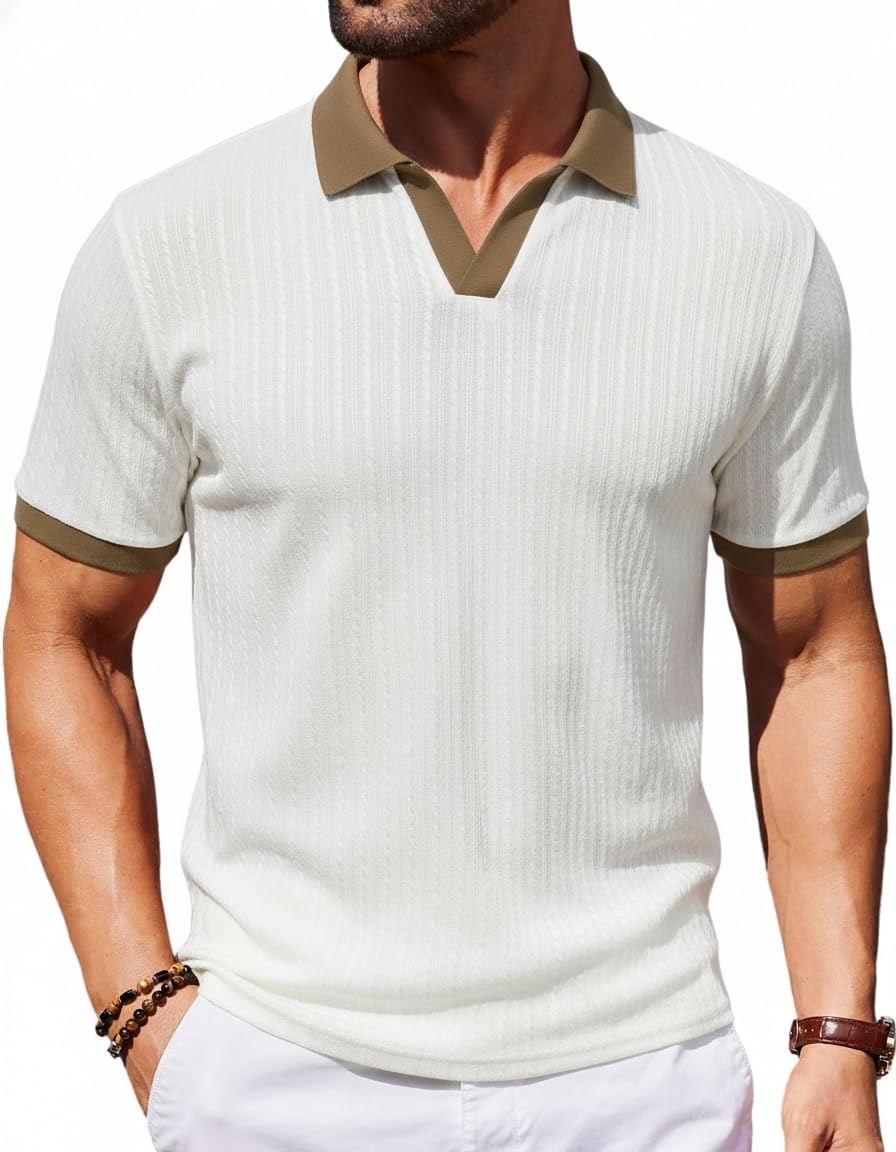 Golf Polo Shirts for Men Short Sleeve Wrinkle Free 4 Way Stretch Moisture Wicking Performance Collared Tshirts