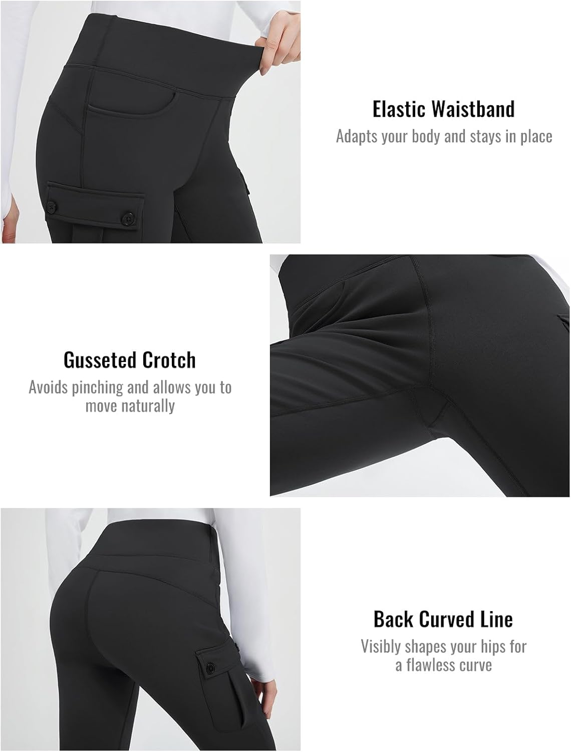 baleaf Women's Thick Fleece Lined Pants Flare Leg Winter Snow Water Resistant Cargo Pockets High Waisted Warm - Image 6