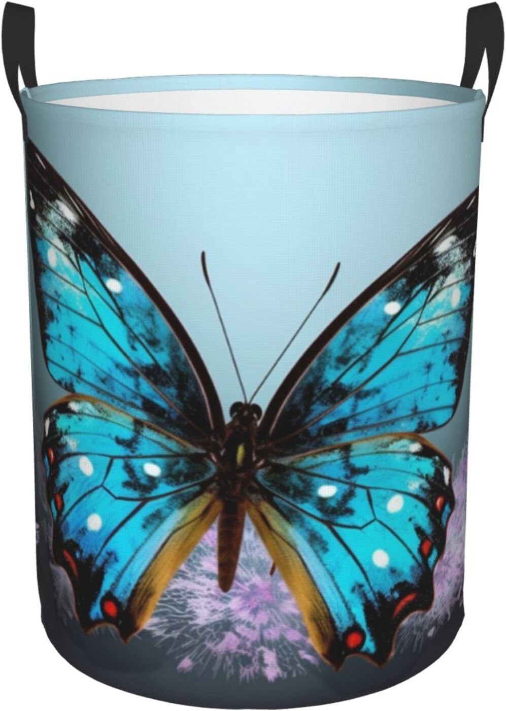 Beautiful butterfly print Circular Hamper Waterproof Storage Bin Organizer Basket Laundry Hamper With Handles For Clothes Toys Small